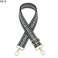 Detail of blue and beige geometric woven bag strap with gold lobster clasps and buckle - Black Light Blue Geometric Style (M-6)