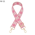 Detail view of ethnic style bag strap with pink geometric embroidery and gold metal hooks - Rose Red Geometric Style (M-11) / Silver