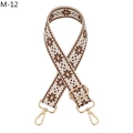 Close-up of ethnic style woven bag strap with brown pattern and golden metal clasps - Khaki Base Brown Geometric Style (M-12)
