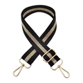Adjustable black strap for shoulder bags with gold metallic wire weave and swivel hooks - Black (M-17)