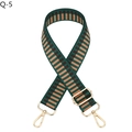 Close-up of woven shoulder strap with green and brown patterns and gold metal buckles - Q-5 Green Khaki