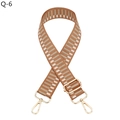 Detail of adjustable geometric woven shoulder strap with gold metal lobster clasps and buckles - Q-6 Khaki
