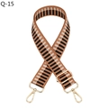 Detail of adjustable geometric woven shoulder strap with gold-tone metal hooks and buckles - Q-15 Brown Black