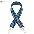 Detailed close-up of blue geometric jacquard bag strap with gold metal lobster clasps - Q-17 Royal Blue
