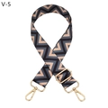 Adjustable zigzag pattern bag strap with gold metal buckles and grey weave detail - Black Gray Wave Gold Buckle (V-5)