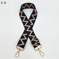 Detail of adjustable bag strap with black and brown zigzag pattern and gold metal hardware - Zigzag Chevron Gold Buckle (V-8)