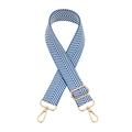 Adjustable wide blue and white herringbone pattern bag strap with gold metal hardware - Lake Blue