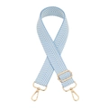 Detail of adjustable light blue herringbone bag strap with polished gold metal lobster clasps - Light Blue
