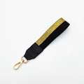 Short black and gold glitter woven handbag strap with metallic golden lobster clasp - Black Half Gold Line
