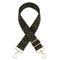 Adjustable jacquard bag strap with olive green rhombus pattern and golden lobster clasps - Black Army Green