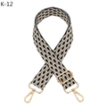 Detailed view of adjustable peacock pattern bag strap with gold metal lobster clasps - K-12 / Khaki Light Blue Dots (Gold Buckle)