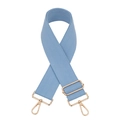 Close-up of light blue nylon wide bag strap with pale gold metal lobster clasps and buckle - Light Blue