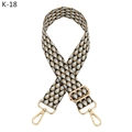 Close-up of adjustable woven shoulder strap with gold-tone hardware and geometric pattern - K-18
