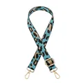 Details des verstellbaren Taschenriemens mit Leopardenmuster und goldenen Metallhaken - Goldschnalle / Nr. 17 Aquablau
