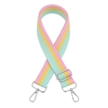 Adjustable pastel striped canvas bag strap with silver metal swivel hooks for handbags - Rainbow Striped Silver Buckle