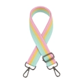 Adjustable striped canvas bag strap with pink, yellow and green colors and metal hooks - Rainbow Striped Gunmetal Buckle