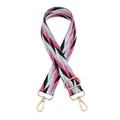 Détail macro de la bandoulière tissée réglable avec motif géométrique et boucles dorées - Style 3 Bleu-Blanc-Magenta (Boucle Argentée)