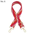 Detail of adjustable wide woven bag strap with red geometric pattern and gold hardware - Style 6 Red-Brown-Beige (Silver Buckle)