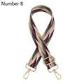 Detail view of adjustable bag strap with green and red chevron pattern and gold metal clips - Style 8 Wine Red-Khaki-Beige (Silver Buckle)