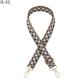 Detail of adjustable checkered shoulder strap with golden metal hooks for handbags - Silver Clasp / Deep Khaki Light Green (G-31)
