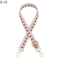Macro detail of plaid woven bag strap with adjustable gold buckle and metal hooks - Silver Clasp / Light Pink (G-32)