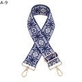 Ethnic wide adjustable bag strap with blue geometric weave and gold metal lobster clasps - Royal Blue Geometric (A-9)
