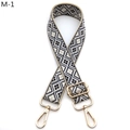 Detail view of woven geometric diamond pattern on adjustable crossbody bag strap - Silver Clasp / Khaki Blue Rhombus (M-1)