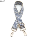 Details des verstellbaren Jacquard-Taschenriemens mit goldenen Karabinern und Schnallen - Khaki Seeblau Rhombus (M-10)