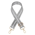 Detail view of gray arrow pattern woven bag strap with adjustable gold lobster clasps - Gray
