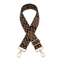 Adjustable woven replacement bag strap with geometric jacquard pattern and gold lobster clasp - Black Brown