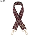 Detail view of ethnic jacquard strap with gold metal swivel hooks and adjustable buckle - Gold Buckle / M-15 Black Wine Red Rhombus