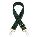Adjustable wide woven guitar strap for handbags with green bohemian pattern and gold hooks - Dark Green