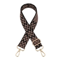 Close-up of adjustable woven bag strap with geometric pattern and gold-tone lobster clasps - Silver Clasp / Black Nude Pink