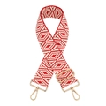 Dettaglio della tracolla etnica intrecciata bianca e rossa con ganci dorati - Chiusura in Argento / Rosso