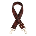 Close-up of adjustable geometric red and black canvas shoulder strap with gold lobster clasps - Black and Burgundy