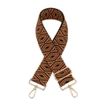 Close-up of adjustable woven shoulder strap with retro geometric pattern and gold clips - Brown