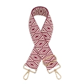 Dettaglio tracolla regolabile intrecciata con jacquard bordeaux e ganci in metallo dorato - Chiusura in Argento / Viola