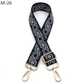 Detail of adjustable embroidered strap with white geometric pattern and gold lobster clasps - Silver Clasp / Black Blue Rhombus (M-26)