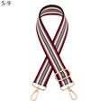 Detail showing red, white, and black striped woven bag strap with adjustable gold buckle - Red Grey Stripe (Gold Buckle)