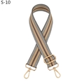 Macro shot of striped replacement bag strap with golden metal swivel hooks and buckles - Khaki Stripe (Gold Buckle)
