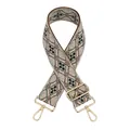Close-up of diamond pattern wide purse strap with golden metal lobster clasps - Matcha Green Geometric Style (Z-8 Matcha Green Silver Buckle)