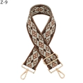 Detailed view of woven geometric bag strap with gold metal buckles and adjustable slider - Coffee Matcha Geometric Style (Z-9 Coffee Matcha Green Silver Buckle)