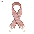 Detail of widened geometric pink and beige woven bag strap with golden metal carabiners - Silver Clasp / Pink/Purple Rhombus Pattern (S-4)