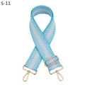 Detail of adjustable blue and gray plaid woven bag strap with gold metal lobster clasps - Silver Clasp / Light Blue/Grey Plaid Style (S-11)