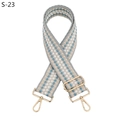 Detail of bohemian geometric woven bag strap with golden metal swivel snap hooks - Silver Buckle / Light Grey Blue White Geometric Dot Style (S-23)