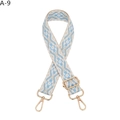 Detail of bohemian jacquard bag strap with blue geometric patterns and gold metal buckles - A-9 White Edge Light Blue Floral