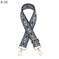 Detail of ethnic jacquard strap with blue orange geometric patterns and gold metal buckles - A-10 Peacock Blue Floral