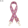 Close-up of ethnic pink and blue woven bag strap with golden adjustable metal buckle - A-11 Rose Red Floral