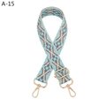Detail of blue and brown geometric jacquard strap with gold metal hooks for handbags - A-15 Lake Blue Floral