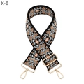 Detailaufnahme des breiten Taschenriemens mit Ethno-Muster und Goldkarabinern - Schwarze Basis Orange Blau Zickzack Ethno-Muster (X-8)